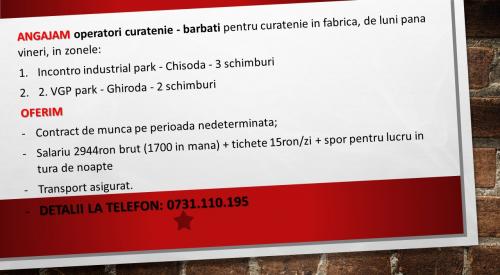 ANGAJAM operatori curatenie - barbati